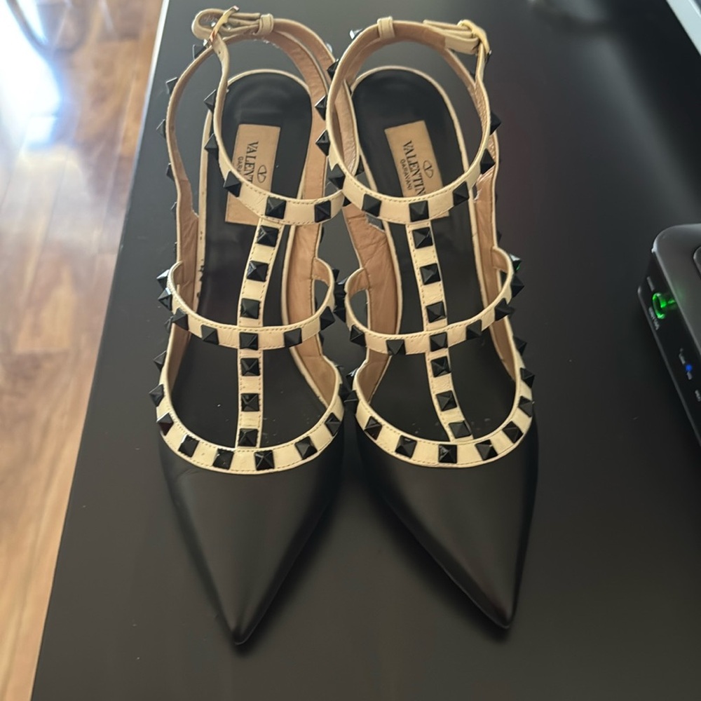 Valentino Rockstud Black and White Heels